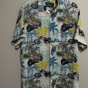 New Port Blue Men's Tropical Motorcycle Print‎ 
Size L Caribbean or Resort wear